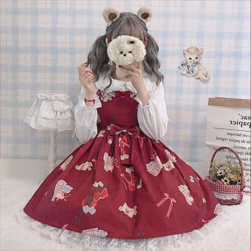 Kawaii Lolita Dress Women Girl Cosplay Costume Sling Jsk Dress Lolita Shirt Gothic Dress Party Sweet Skirt Victorian Vestido