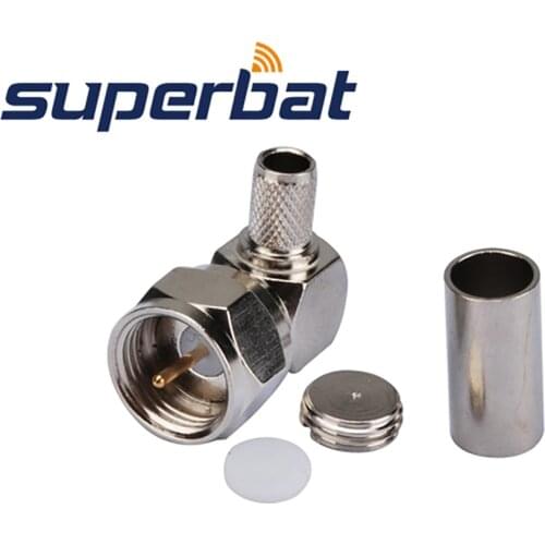 Superbat F Plug Right Angle Crimp RF Coaxial Connector for LMR195 RG58 RG400 RG142 cable 75Ohm