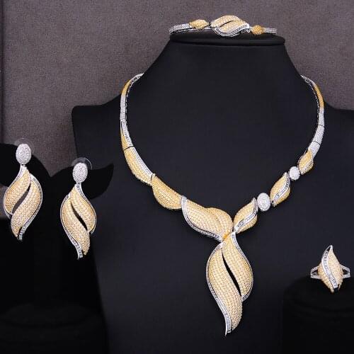 LARRAURI Trendy CZ Big Statement Collar Necklace/Earrings/Ring/Bracelet Jewelry Sets for Women Lover Mother Anniversary Jewelry