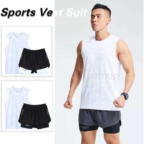 Mens Fit Clothing Sets Sportswear Jogging Compression Fitness Gym T-shirt Quick-drying Sports Pants Sets Jogger Tank + Shorts