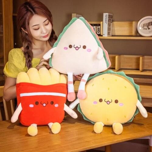 Cute Cartoon Plush Hamburger French Fries Toy Stuffed Food Sandwich Cushion Childrens Toy Birthday Gift Home Decoration