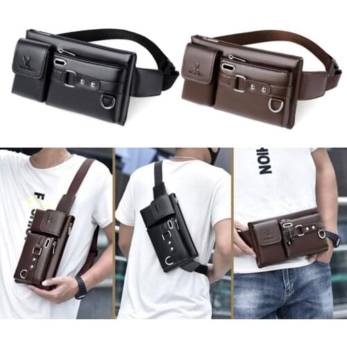 Men Waist Packs Multipurpose PU Leather Waist Bag Fanny Pack Belt Bag Phone Bags Male Shoulder Chest Bags Fashion Crossbody Bag