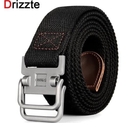 Drizzte 100-190cm Big and Tall Mens Double Ring Buckle Canvas Cloth Belts Web Belt Black Plus Size Waist Belt For Jeans