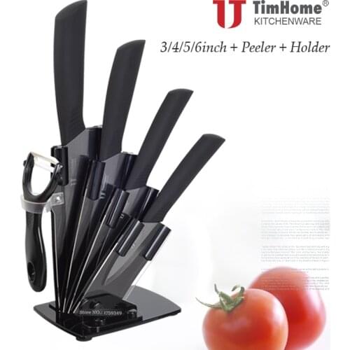 Timhome Ceramic Knife Set 3" 4" 5" 6" Inch Peeler With Acrylic Holder Zirconia Blade Kitchen