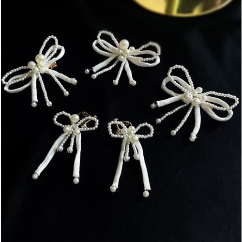 Cute Hair Clip Set Tiaras Handmade White Bow-Knot Barette with Earring Party Wedding Hair Accessories Women Headware заколка бан