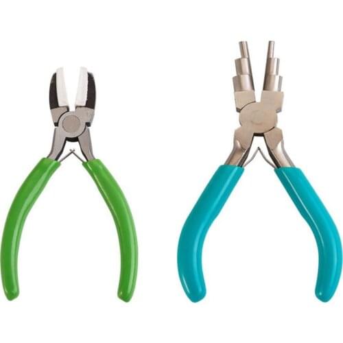 2pcs Carbon Steel 6-Step Wire Looping Forming Pliers with Flat Nose Pliers Hand Tools Set for Loops Jump Rings Jewelry Making