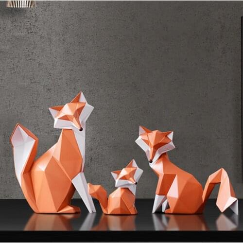 Nordic modern abstract geometric fox crafts desktop ornaments creative for office home decorations animal resin crafts