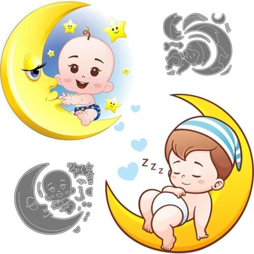 New Metal Cutting Dies Scrapbooking Stencils The Moon Baby Cute Sleeping Boy Album Birthday Card Embossing Cut Dies Y&M Love