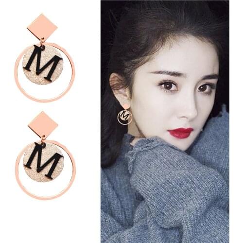 New Arrivals Graceful M Pattern Drop Earrings For Women Girl Top Quality Titanium Steel Earrings Piercing Jewelry
