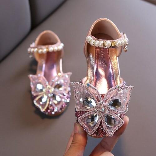 Girls Princess Shoes Sequin Lace Bow Girls Sandals Fashion Rhinestone Kids Shoes Flat Children Party Wedding Shoes