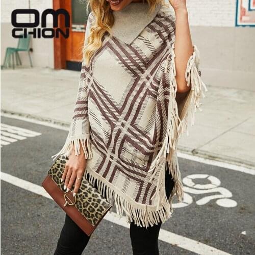 OMCHION Korean Fashion Shawls And Wraps 2021 Autumn Sweater New Womens Knitted Plaid Lapel Cloak Vinatge Bohemian Cardigan Coat