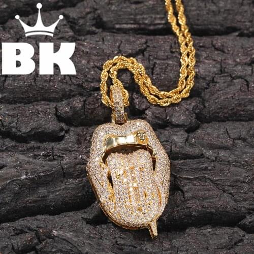 THE BLING KING Big Tongue With Dollar Pendant Necklace Hip Hop Full Iced Out Cubic Zirconia gold sliver CZ Stone