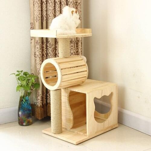 Simple Solid Wood Cat Climbing Frame Sisal Cat Grasps The Post / Nest Platform Multifunctional Pet Toys