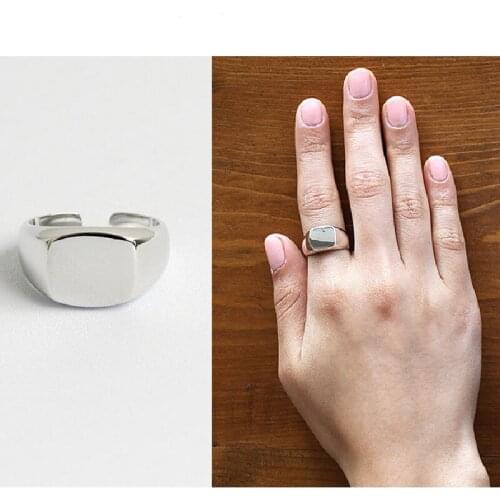 S925 Sterling Silver Personality CHIC Style Simple Light Body Wide Square Square Ring