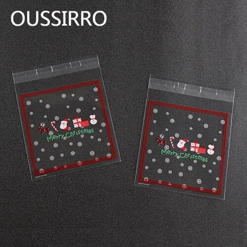 25PCS Christmas Santa Claus Snowman Self-adhesive Cookie Packaging Bags Kids Gifts Holder Candy Snack Biscuits Plastic Gift Bags