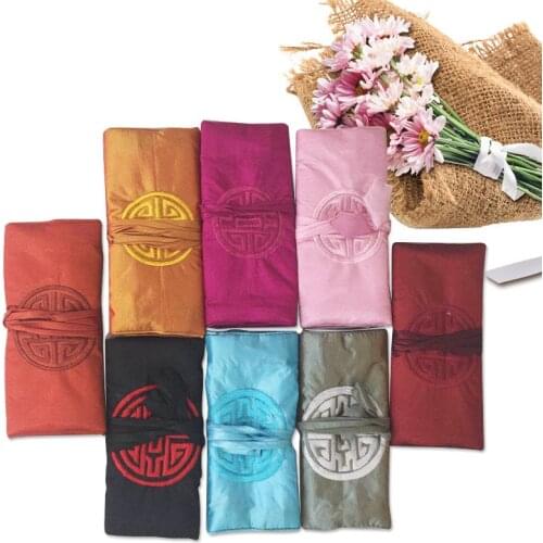 Wholesale Chinese wind happy character SILK JEWELRY TRAVEL BAG Mixed Brocade Fabric Roll Pouch Carrying Case 5PCS Color random