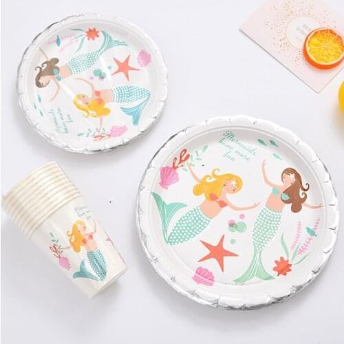 Mermaid Birthday Party Decoration Disposable Tableware Paper Plate Cup Napkin Latex Balloons Baby Shower Party Supplies zz68