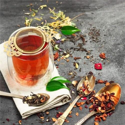 Tea Strainers with Drip Bowls Gold Mesh Tea Infuser Stainless Steel Loose Leaf Tea Filter have Double Winged Handles