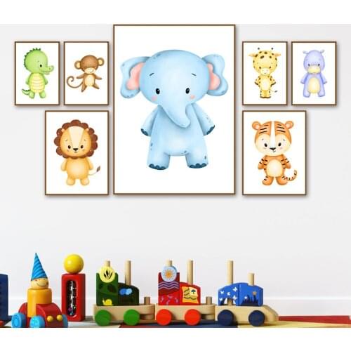 Elephant Giraffe Tiger Lion Hippo Crocodile Nursery Wall Art Print Canvas Painting Nordic Poster Wall Pictures Baby Room Decor