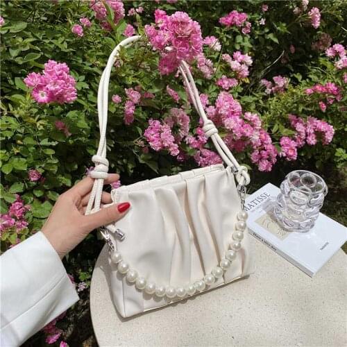 Women Shoulder Bag Luxury Brand Wrinkle Handbag Pearl Zipper Female Design Hhigh-Quality Soft PU Leather Crossbody Messenger Bag