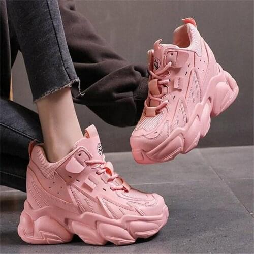 Spring Womens Casual Sports 9CM High Platform Shoes All-match Comfortable Womens Chunky Sneakers Mesh Breathable White Shoes