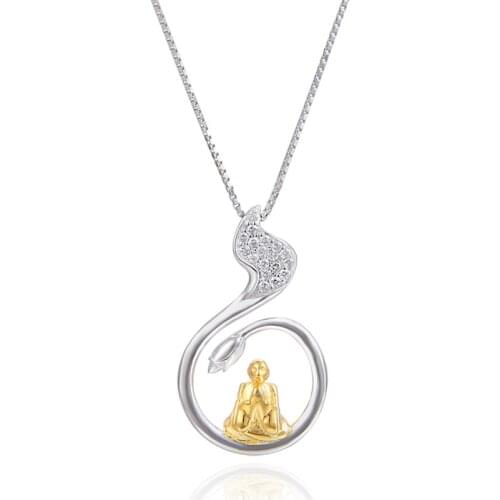 YJ00985 New S925 Silver Necklace Womens Religion DIY Hand-plated Gold Hanging Pendant Clavicle Chain Guarding Buddhist Ornament