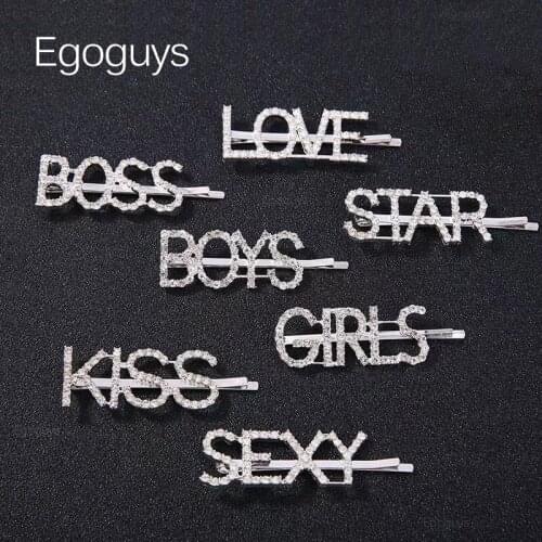 1Pc Shining Letter Hairpins Crystal Shiny Rhinestones Word Hair Clips Women Styling Tool Girls Hairgrip Diamond Hair Accessories