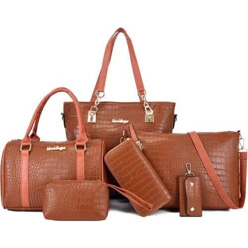 Womens Messenger Bags 2020 New European and American Retro Shoulder Pu Portable Large Capacity Womens Bag 6-piece Set