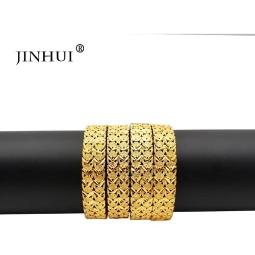 Jin Hui New Fashion Luxury Gold Color Jewelry leaves Bangles Women Ethiopian Bracelets Middle East African Party wedding Gifts