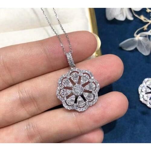 Fashion Big Flower Shape Pendant AAAAA zircon cz 925 sterling silver Engagement Wedding Pendants with necalace for women Jewelry