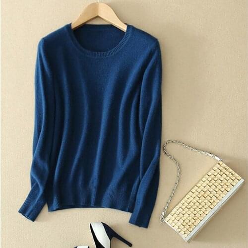 Spring Autumn Style Women Knitted Cashmere Sweaters Round Neck Solid Color Knitwear Female Thin Pullovers Jumpers