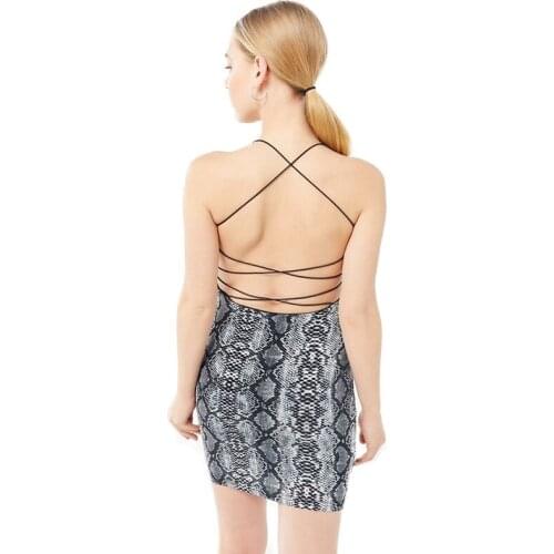 Summer Dress Sexy Cross Bandage Backless Snake Print Dress Women Sleeveless Halter Animal Printed Party Club Bodycon Vestidos