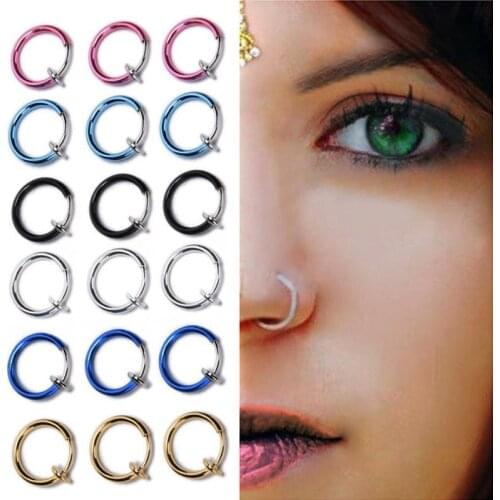 ZLDYOU Goth Punk Clip On Fake Piercing Body Nose Lip Rings Hoop Ear Tongue Ring 10mm Unisex Tongue Ring 6 Colors