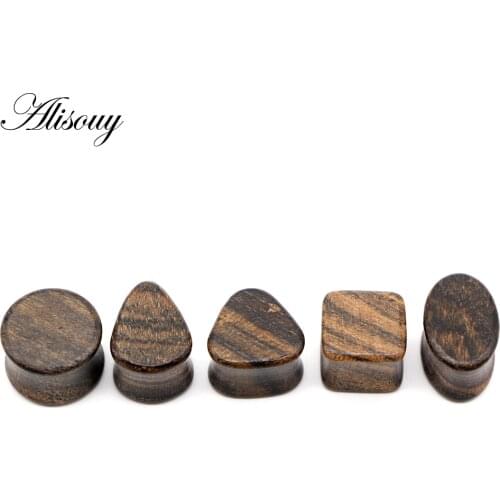 Alisouy 1 pair Nature Wood piercings Tunnels Ear Plugs Gauges 8-25mm Earrings Wooden Ear Expender Stretcher body jewelry