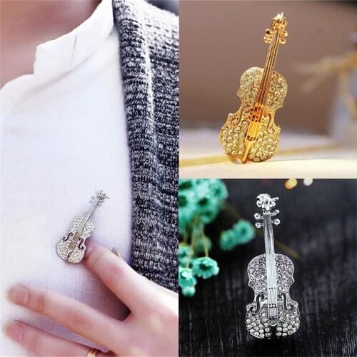 1PC Fashion Women Gold Silver Plated Crystal Rhinestone Violin Scarf Brooches Brooch