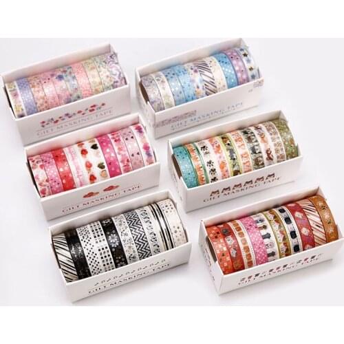 10Rolls Gold Foil Washi Tape Set Cute kawaii DIY Masking Tape Decorative Adhesive Tape Paper Sticker Scrapbooking Stationery