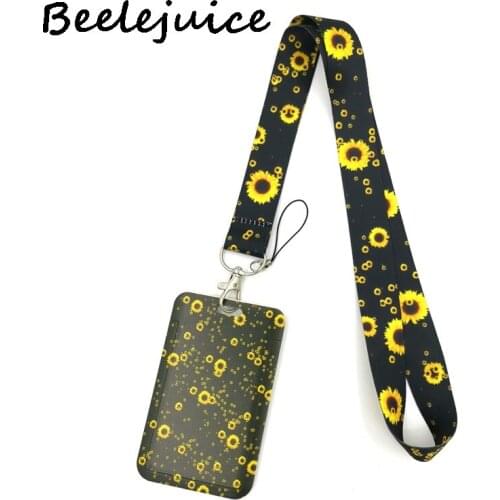 12sets Flowers Sunflowers Lanyard Credit Card ID Holder Bag Student Women Travel Card Cover Badge Car Keychain Decorations Gifts