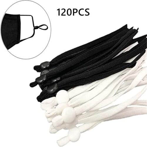120pc 5mm Mask Face Cover Rope Diy Elastic Band Ear Rope Knitting Band With Adjustable Buckle Sewing Crafting Accessories