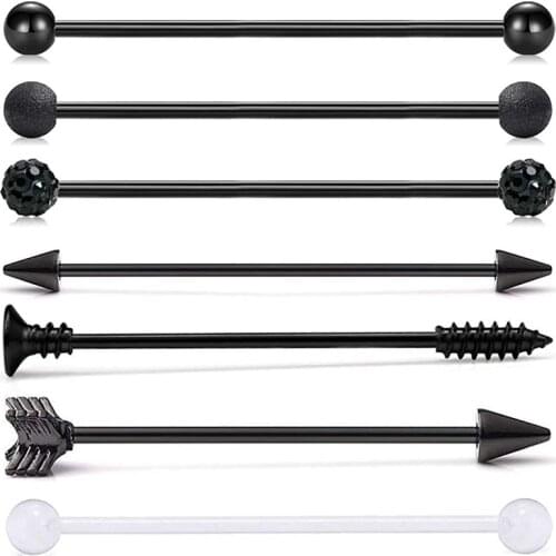 14G 38mm Industrial Barbell Spike Matte Ball Arrow Screw Crystal Clear Ball Ear Cartilage Helix-Conch Earring Piercing