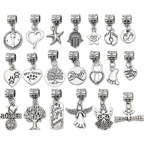 Mixed Antique Silver Plated Tree of Life Heart Angel Chams Beads fit Pandora European Bracelets Jewelry Making Accessories DIY