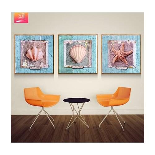 3 Pcs Shell Starfish Canvas Pictures for living Room decor modern canvas art Retro wall Paintings Bedroom decorative pictures