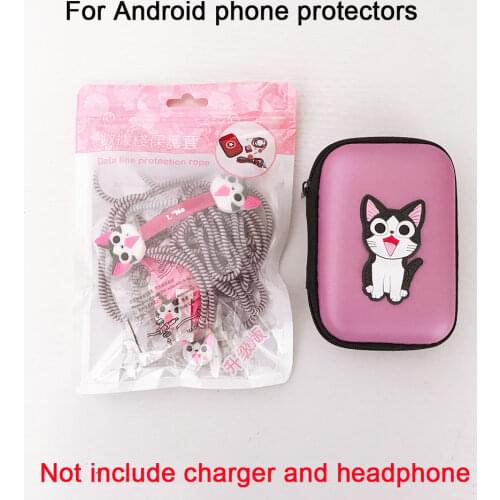 3 in 1 For Android Phone USB Charging Cable Earphone Protector Cable Winder TPU Spiral Cord Protector With Earphones Case Bag