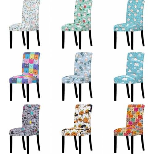 3D Animals Chair Cover for Dining Room Cartoon Cats Print Chairs Covers High Back for Living Room Party Wedding Christmas Decor