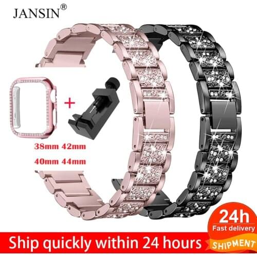Diamond Band +case For Apple Watch 40mm 44mm 38mm 42mm iWatch series 6 SE 5 4 3 bracelet apple watch stainless steel strap women