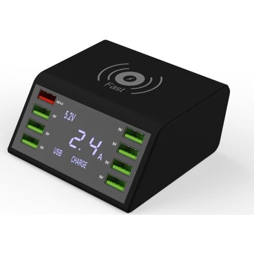 9-in-1 Wireless Charger QC 3.0 Quick Charge 8 USB Ports Charging Dock Station Stand for iphone Samsung Xiaomi Huawei Smartphone