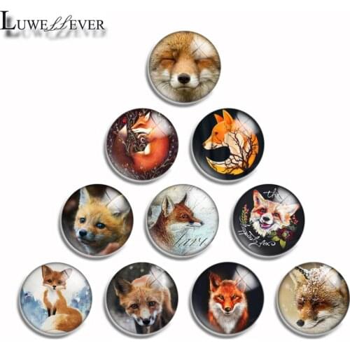 12mm 10mm 14mm 16mm 20mm 25mm 491 Cute Fox Mix Round Glass Cabochon Jewelry Finding 18mm Snap Button Charm Bracelet