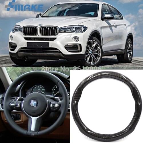 SmRKE Car Accessories For BMW X6 Black Carbon Fiber Leather Steering Wheel Cover Sport Racing Car Styling