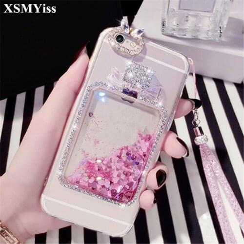 XSMYiss For SamsungS6 S7 S8 S9 S10 PLUS S10 Lite Note5 8 9 Rhinestone Diamond Bling Liquid Sand Bottle Quicksand Soft Phone Case