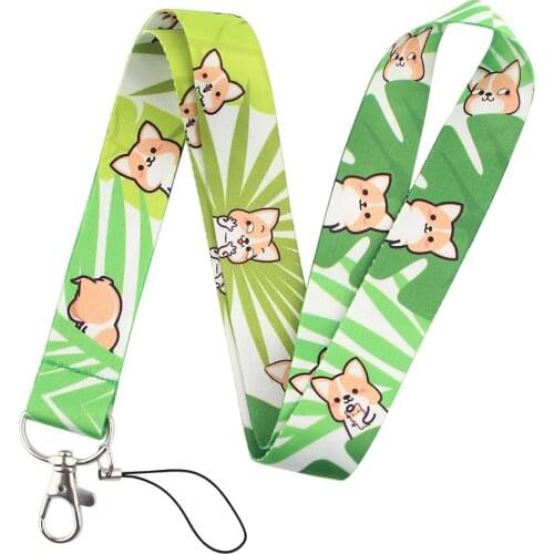 ER146 Lovely Dog Corgis Lanyards Id Badge Holder Keychain ID Card Pass Gym Mobile Badge Holder Lanyard Key Holder