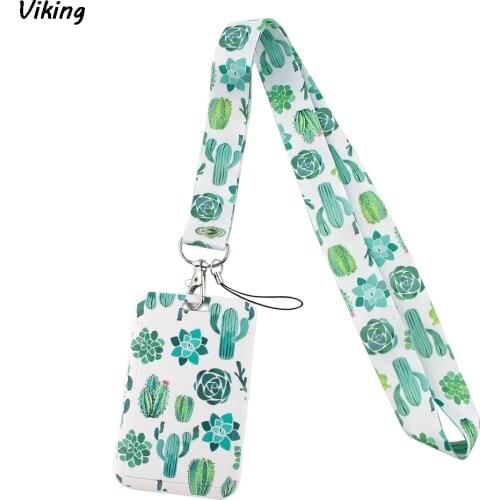 G1735 Cartoon Cactus Lanyard Keychain keys Badge ID Mobile Phone Rope Kids Gifts Lanyard With Card Holder Cover